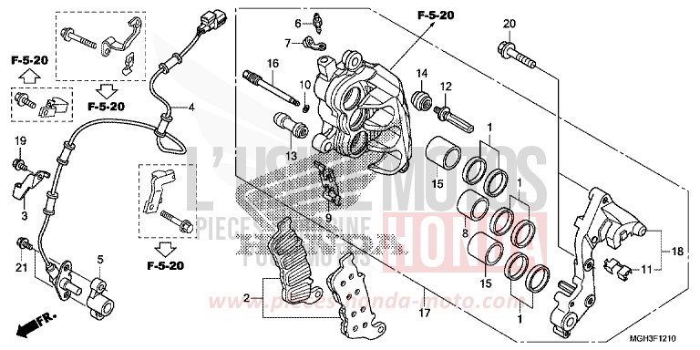 R. FRONT BRAKE CALIPER for VFR1200X Dual Clutch CANDY PROMINENCE RED (R342) from 2012